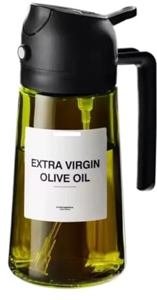 DMWLZHO Dispensador y pulverizador de aceite de oliva 2 en 1 de vidrio verde oscuro, botella de 470 ml con filtro de luz for cocina.(Black)