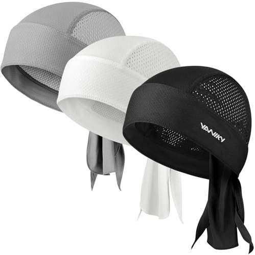 YANIKY Bandana herr, ventilerande huvudduk herr, piratduk sport bandana keps dam med UV-skydd biker bandanas huvudduk hatt, Svart + vit + grå, one size