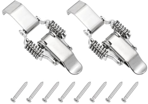 PATIKIL Stainless Steel Spring Loaded Toggle Latch with Long Hook, (S,Silver) (2 Pcs), Compression Double Spring Toolbox Toggle Hasp Clamp Lock with Screw for Cabinet Door Barn Wooden Case