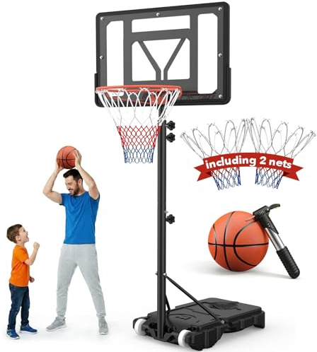 vcloo Basketballkorb Outdoor für Kinder: 155-210 cm Höhenverstellbar für Kinder 4-14 Jahre - Inkl. 2X Netze, Basketball & Pumpe - Basketballkörbe mit Ständer für Indoor Outdoor Garten Hof Garage