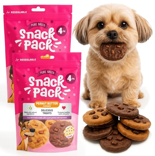 Pure Breed 200g Natural Dog Treats For Small Puppies Peanut Butter Flavour in 2x Resealable 100g Bags Cookies Shape Chew For 8 Weeks Above Grain Free Biscuits Low Fat Sweet Potato Snacks & Real Meat
