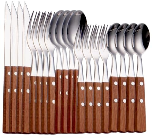 Couverts De Table Manche Bois Acier Inoxydable 18/8 Couleur Foncée 4