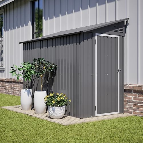 Geräteschuppen Metall 121x242 cm – Anbau-Gartenhaus wetterfest mit Schrägdach, abschließbar für Fahrräder & Rasenmäher, Gerätehaus für Terrasse & Hinterhof, ohne Boden, Grau