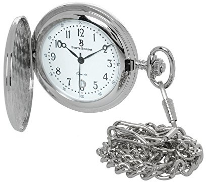 Pierre Bonnet 2235 Orologio da Tasca Uomo con Coperchio Savonette a Scatto – Acciaio con Finitura IPS – Movimento al Quarzo Preciso – Catena Inclusa – Stile Vintage Classico – Con Shopper Regalo