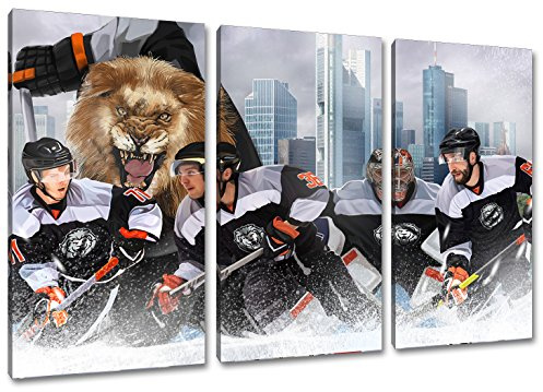Frankfurt Eishockey, Fan Artikel Leinwandbild 3Teiler Gesamtmaß 120x80cm, Auf Holzrahmen gespannt, Kein Poster oder billig Plakat, Must Have für echte Fans