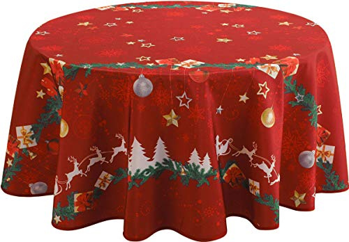 Polyester Nappe anti-taches Noël rouge - taille : Ronde diamètre 160 cm