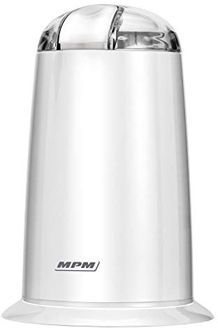 MPM MMK-07 Molinillo Café Eléctrico Pequeño, Semillas Especias y Frutos Secos, Cuchilla Doble de Acero Inoxidable, Velocidad de Molienda 40g/min., Capacidad 40g, 140W, Blanco