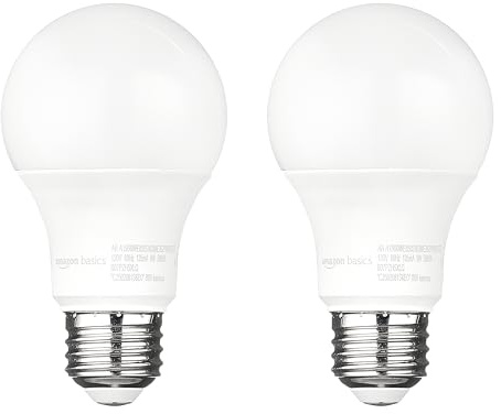 Amazon Basics A19 Dusk to Dawn Sensor LED Outdoor Light Bulbs, 60W Equivalent, Daylight 5000K, E26 Base, Auto On/Off, Porch, 10,000 Hours, 2-Pack