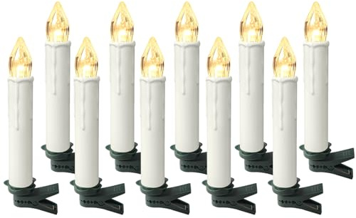 Froadp Candele a LED con Telecomando Funzione Timer e Batterie Candele di Natale Senza Fiamma Senza Fili Bianco Caldo IP44 Luci di Fata a LED per l'Albero di Natale Matrimonio Feste (10 Pezzi)