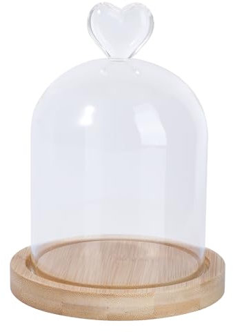 Amosfun Glass Dome Cloche Jar, 13.5x8cm Clear Bell Jar with Wood Base, Small Cloche Display Dome for Dried Flowers, Succulents, Collection, Toy, Crystal