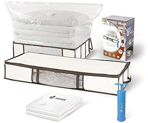 VOUNOT 2 Pezzi Contenitori Sottoletto, Borsa di immagazzinaggio con Sacchetti Sottovuoto Salvaspazio Riutilizzabili, per Vestiti, Lenzuola, Piumoni, Cuscini, Coperte