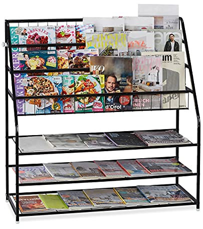 Relaxdays XL Zeitschriftenregal, HBT: 96 x 97 x 37 cm, Metall, freistehend, Zeitschriftenständer für Wohnzimmer, schwarz