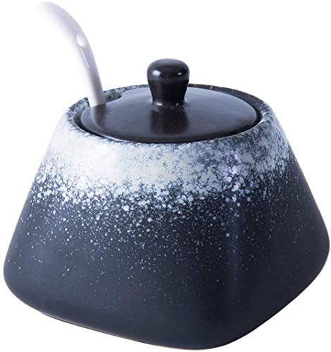 zaizai Tarro De Especias De Cerámica Vintage con Cuchara De Tapa, Azucarero De Porcelana, Olla De Chile, Tarro De Condimento De Cocina para El Hogar, Caja De Condimento para Restaurante De Cocina-E
