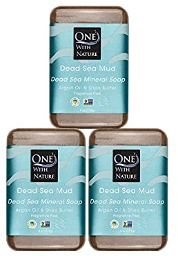One With Nature Dead Sea Mud Soap 4oz 3-Pack – Purifying and Exfoliating Soap Bar with Dead Sea Salt Minerals for Face & Body, for Men & Women, Unscented