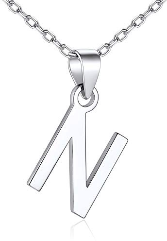 SILVERCUTE Collier Femme Initiale Argent Sterling Pendentif Lettre N avec Chaîne Fine Ajustable 45+5cm