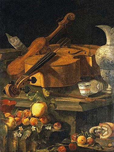 ART-TELA-allungato-su-LEGNO -BARS Un violino, un violoncello, un arco, un foglio Munari Christoforo - Natura morta immagine verticale musica natura morta Strumenti Belle arti prin 23_X_17_in
