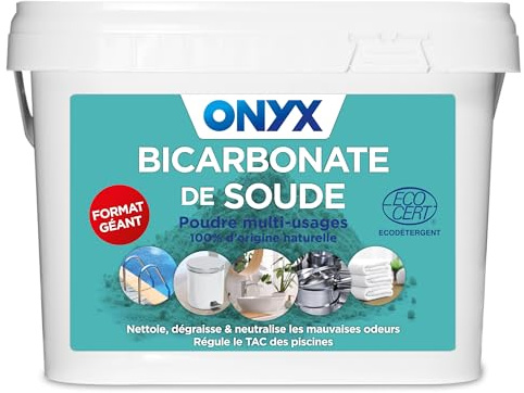 Onyx - Bicarbonate de Soude Ménager en Poudre - Produit Nettoyant Dégraissant Désodorisant Multi Usage d’Origine Naturelle - Ecocert - 4kg