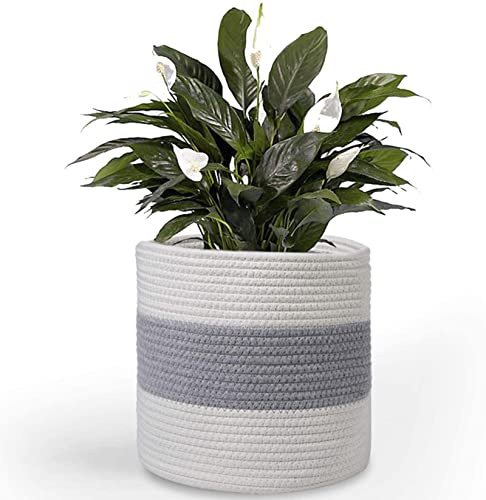 KMERCE Inomhus växtkorg, vävd blomkruka, bomullsrep, växtkruka, heminredning, förvaringskorg för leksaker, kläder, diameter 20 cm