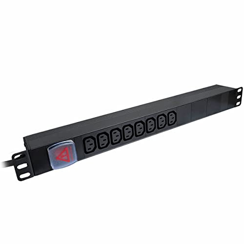 JUSTOP 1U 8 Way 19 Inch Horizontal IEC C13 13A PDU Rack Mount Power Distribution Unit UK Plug