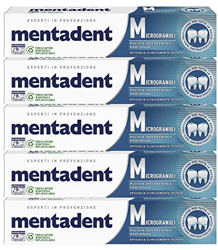 5x Mentadent Microgranuli Dentifricio Pulizia Interdentale Profonda - 5 Flaconi da 75 ml ognuno