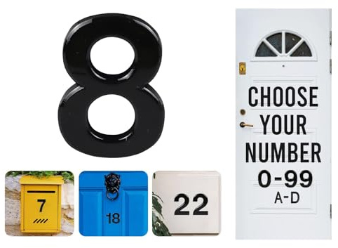 Black Door Numbers Stick On, 0-99, Letters A, B, C, D, 3'' House Numbers Self Adhesive Stickers, For Doors, Mail Boxes, Hotel Rooms (8)