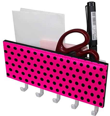 Polka Dots Schwarz Rot 5 Haken Schlüsselhalter Schlüsselhaken Wandmontage, Garderobenleiste, Briefablage, Geeignet für Eingangsbereiche und hinter Türen