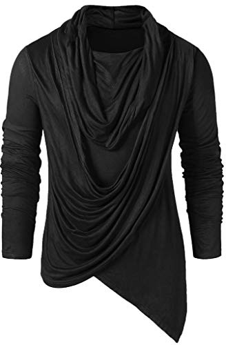 Camicia da uomo in stile gotico, retrò, stile punk, a maniche lunghe, da uomo, per il tempo libero, a maglia fine con colletto alto, Nero , S
