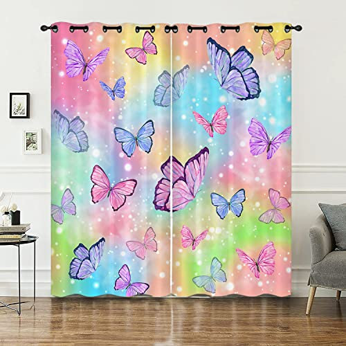 HOSIMA Aquarell Schmetterling Vorhänge Blickdicht Mit Ösen - 2-Set 117x138cm Bunt für Kinderzimmer - Leichte & Weiche Verdunkelungsvorhänge