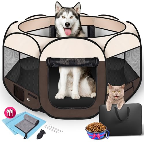 HOMAGICO Haustier-Laufstall für große Hunde, 114,3 cm, zusammenklappbar, Laufstall für Indoor-Katzen, tragbarer Hunde-Laufstall, Outdoor-Zelt, mit Tragetasche, wasserabweisend und abnehmbarer