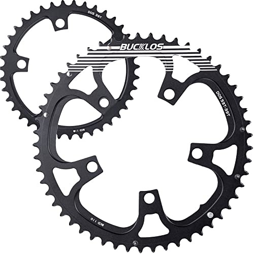 BUCKLOS 110BCD Bike Chainring Set with Pin, Double Round 5 Bolts Aluminum Chainring 50T 34T 52T 36T 53T 39T for Road Bike Bicycle Fits 8 9 10 11 Speed Chains