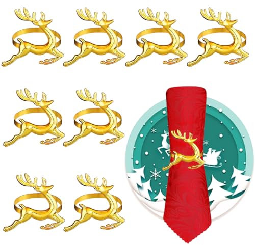 8 Piezas Hebilla Servilleta Forma Alce, Servilleteros Aleación De Navidad, Hebilla Servilleta De Reno, Anillo Servilleta Alce Metal, para Navidad, Vacaciones, Fiestas, Mesa De Comedor, 6cm Dorado
