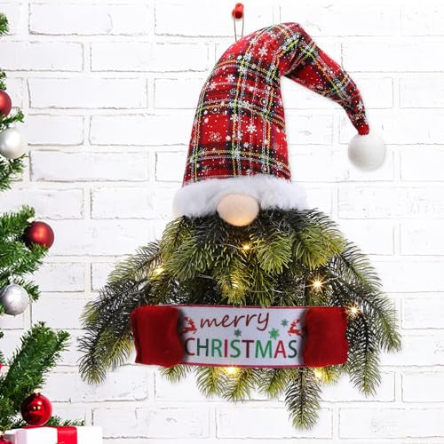 Wikay LED Weihnachtskranz, Weihnachten Weihnachtsdeko Kranz Deko, Christbaumschmuck Türschild Deko Türdeko Weihnachtsdekoration für Haustür, Kamin und Wanddekoration - Rot