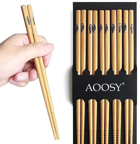AOOSY 5 Paar Japanischer Stil Bambus Essstäbchen Wiederverwendbar Essstäbchen mit Box 22,5 cm, Spülmaschinenfest Essstäbchen