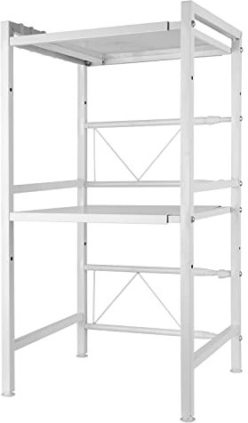 Soporte Extensible para Horno de Microondas,Organizador Estanteria para Encimera de Cocina,Mueble Microondas,Rack de Almaceamiento 2 Niveles,40/64 * 36,5 * 78 cm-Blanco