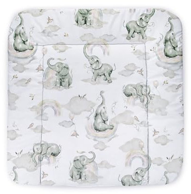 Balbina® Wickelunterlage aus Baumwolle weiche Wickeltischauflage für Wickelkommoden waschbar 60x70 I Elefant im Regenbogen