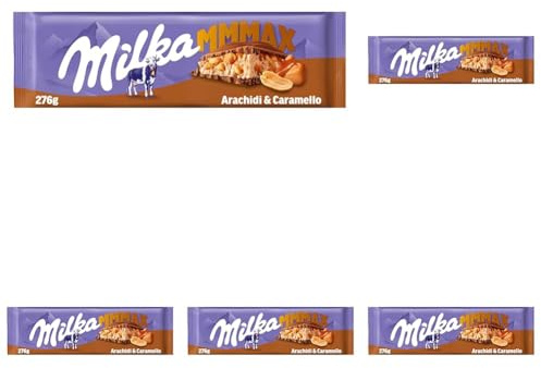 Milka MMMAX, Arachidi e Caramello, Tavoletta di Cioccolato al Latte con Arachidi e Caramello, 100% Latte Alpino, Cacao Sostenibile, 276g (Confezione da 5)