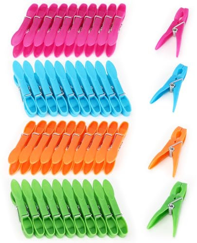 Auauraintt 60 pezzi Mollette da bucato, mollette in 4 colori in plastica con stabile molla ad anello esterno, mollette antiscivolo per stendibiancheria o appendiabiti