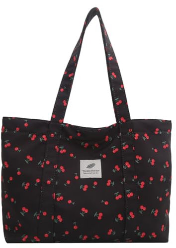 CRGANGZY Ästhetische Handtasche mit süßem Kirsch-Erdbeer-Druck, großes Fassungsvermögen, Schultertasche, Nylon-Tasche mit Griff oben, Einkaufstasche for Damen (Stil 1)