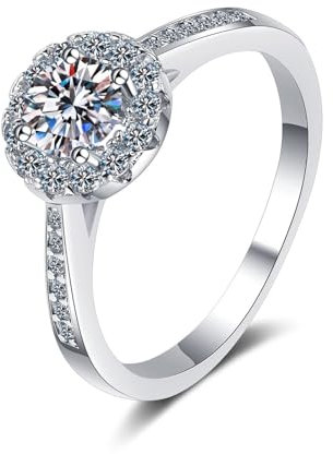 Bandring 750 Weißgold Halo, Damen Verlobungsring Hochzeitsringe 18K Echt Gold mit Im Labor Gezüchteter Diamant 2ct, D, VVS1-VVS2, Gr. 61 (19.4)