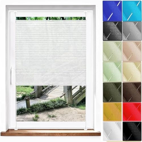 Plissee Ohne Bohren Klemmfix 30 x 145 cm, Klemmträger Befestigung Klemmträger, Faltrollos Rollo Plissee Ohne Bohren, Fenster Plissee Ohne Bohren, für Fenster & Tür, Weiß