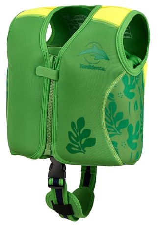 Konfidence Veste de Natation – Gilet de Natation Haut de Gamme avec Sangle de sécurité Amovible pour Enfants | Flottabilité réglable | Conforme CE (Maui Green, S (15-19kgs))
