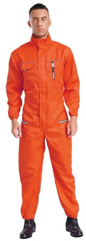 Runhomal Combinaison de Travail Homme Multipoche Fermetures à Glissière Salopette Vêtements de Travail Agricole Mécaniciens Orange 5XL