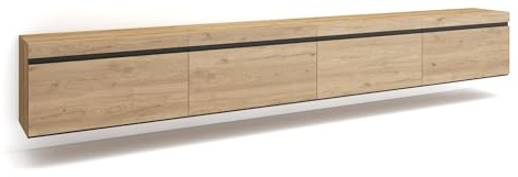 Skraut Home | Meuble TV | Banc Télé | Grand Espace de Rangement | 320x45x35 cm | TV Grand Format | Suspendu, Mural | Style Moderne | Chêne