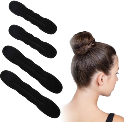 Damen Hair Bun Maker, 4 Stück Magischer Haarknoten, Dutt Maker, Haardutt Hersteller Schwamm Clips Donut Brötchen Dutt, Hair Updo Tools, Haarknotenmacher für Frauen Mädchen, 2 Große 2 Kleine (Schwarz)