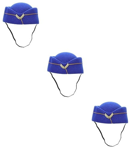 GALPADA 3st Stewardess Baskenmütze Mädchen Hut Flugkostüm Flugbegleiter Kostüm Dekor Damen Wollmütze Flugbegleiter Mütze Stewardess Mütze Stewardess-cosplay-hut Flughut Hüte Wolle Blue