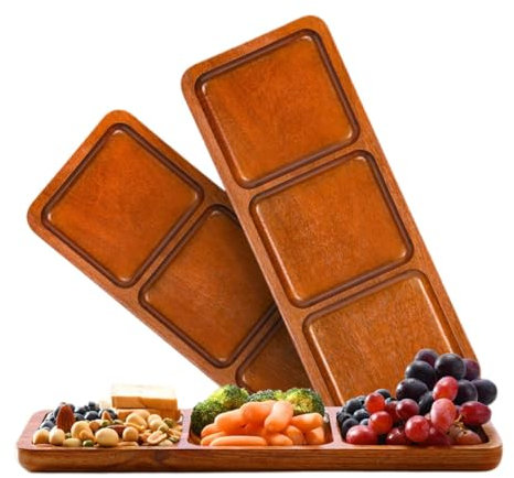 Planches à charcuterie, plateaux alimentaires en acacia, plateau à charcuterie à 3 compartiments, plateau de service en bois d'acacia, plateau de service en bois d'acacia,