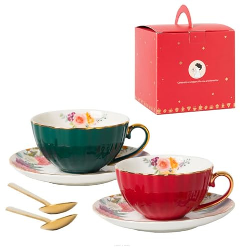 Ensemble de tasses à café de luxe en céramique délicate et légère - Ensemble élégant de tasses à café en porcelaine anglaise - Tasse en céramique unique avec soucoupe