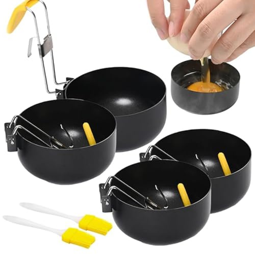 Stainless Steel Egg Poacher, Poached Egg Maker, Egg Poacher Pan with Egg Rings, Collapsible Hang Ear Egg Boiler, Non-Stick Egg Poacher Perfect for Boiled Eggs Kitchen Tool (4PCS)