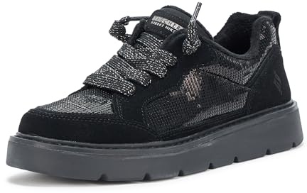 Skechers Women's Keepsakes Cozy - Street Hiker Glam, Classic lace up with Sequins, Black/Black, 11M