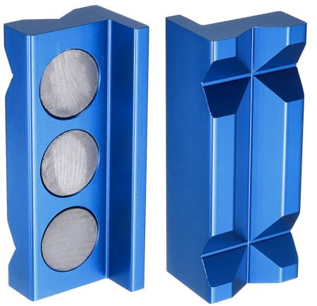 sourcing map Ganasce magnetiche da 10,2 cm, con scanalature a V, in morbido alluminio, protezione multiuso per la lavorazione del legno e la creazione di gioielli idraulici, blu